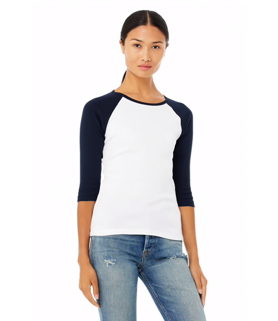 Bella + Canvas B2000 Ladies' Baby Rib 3/4 Sleeve Contrast Raglan T-Shirt